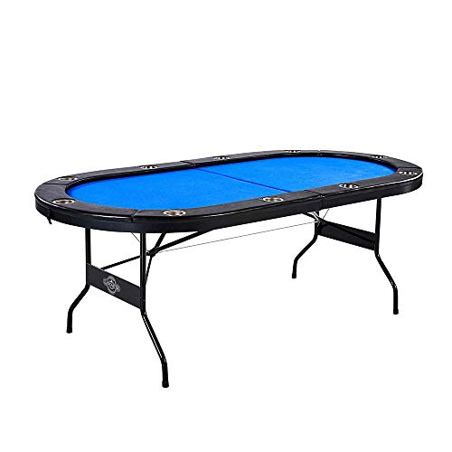Lancaster 10 Player Blue Felt Casino Style Folding Poker Game Table