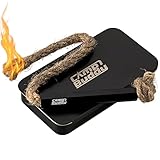 Cuerda de cáñamo infectada: la cuerda de encendido de CampBuddy se compone de nuestro cáñamo infundido con cera de parafina y hace que el encendido sea un juego de niños. Simplemente enrosca el extremo y crea unas chispas con un pedernal. Es como una cerilla, pero se quema durante una hora y es reutilizable.