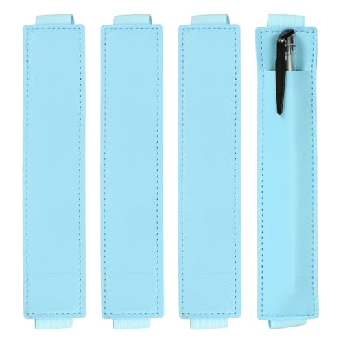 uxcell 6 Pcs Adjustable Pen Loop Holder for Notebook, PU Leather Pen Holder Pencil Sleeve Elastic Strap Band Designed for Journals Clipboards, Notebooks, Journals, Calendars (Sky Blue)