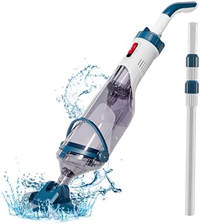 Pool Vacuum for Above Ground Pool with a Telescopic Pole, Running time up to 1H, Handheld Rechargeable Pool Cleaner with Powerful Suction up to 18.5 gallons/min, Ideal for Leaves & Debris, PC10