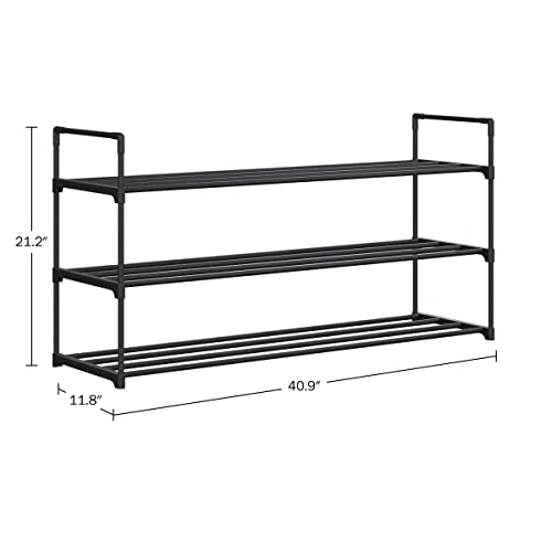 Home-Complete Shoe Rack - 3-Tier Shoe Organizer for Closet, Bathroom, Entryway - Shelf Holds 15 Pairs Sneakers, Heels, Boots (Black) - Thumbnail 2