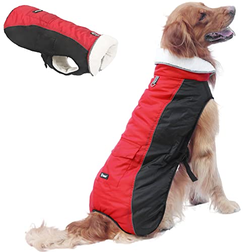 Emust Winter Dog Coats,Fleece Collar Dog Apparel For Cold Weather With Pocket,Cozy Large Dog Jackets For Winter With Buckles, 6 Colors 6 Sizes (Xxl, Red) #TOP2