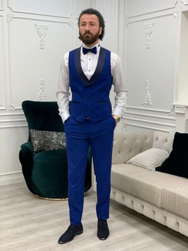 Men Slim Fit Suits 3 Piece Double Breasted Suit Men Wedding Prom Party Business Blazer Vest and Pants3