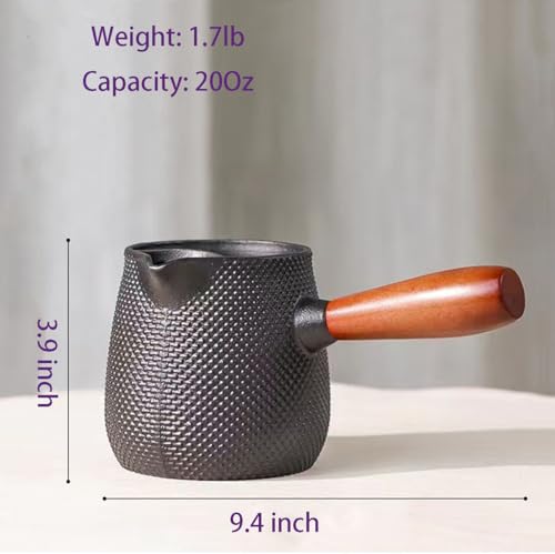 Beminh Cast Iron Teapot Stovetop-Tea Pourer Milk Pot Milk Steamer 20 oz-Loose Leaf Tetsubin with Wood Handle,Warm Milk Wine Tea Coffee Elegant Pot for Home Kitchen,Hotel,Restaurant and Office by Beminh - Image 6
