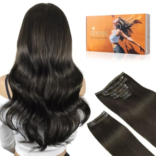 Image of DOORES Human Hair Extensions Clip in, Mocha Brown 150g 9pcs 16 Inch, Clip ins Remy Hair Extensions Real Human Hair Clip in Hair Extensions Human Hair Natural Straight Thick Hair