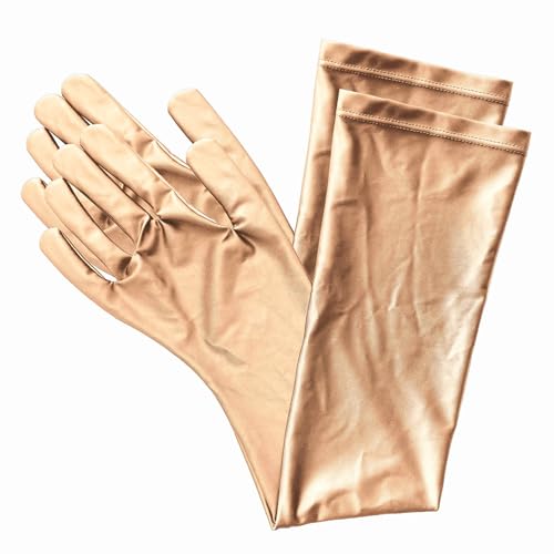AMORESY Elbow-Length Gloves – Shiny Stretch Opera-Style Arm Sleeves for Party, Performance, Cosplay & Fashion (Nude)