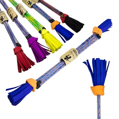 Juggle Dream Picasso Flowerstick Set inkl. Handstäbe. Fiberglasstock, Silicone Grip, Wildlederfransen. Jonglier Flowerstick (Blau/Orange/Blau Quasten)