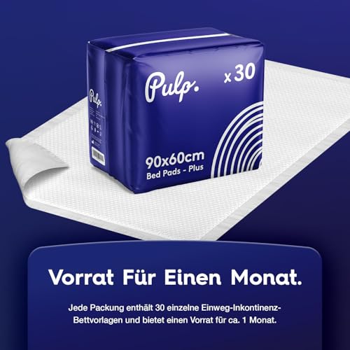 30 x PULP Krankenunterlagen 60x90cm | Hoch Saugfähig, Einweg Inkontinenz Bettunterlage | Wickelunterlage Für Babys | Inkontinenzauflagen Und Bettunterlage Wasserdicht Für Erwachsene, Baby's Haustiere