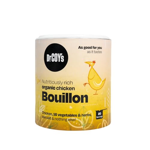 Dr. Coys Organic Chicken Bouillon Powder - 125g - Gluten Free Chicken Broth for Stock Soups and Sauces - Rich in Organic Vegetables - Ideal for Cooking & Seasoning