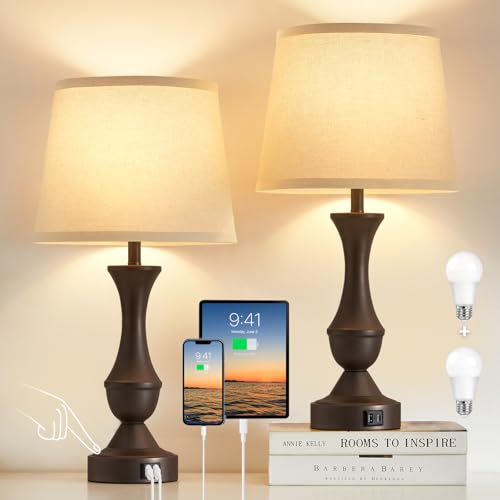 Image of Luvkczc 22 inch Table Lamp Set of 2 - Vintage Brown Bedside Lamp