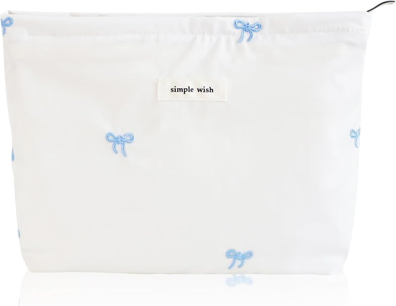 Necessaire de maquiagem Wudygirl em lona com zíper, Blue Bow, 26,67 x 1,78 x 19,05 cm