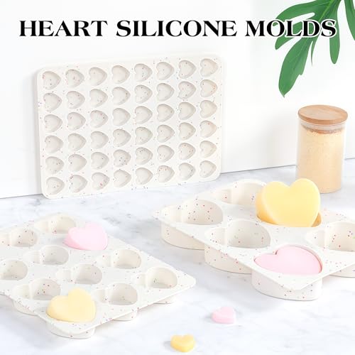 AOTASO 2 Inch Small Heart Shaped Silicone Molds for Chocolate, Candy, Cake, Soap (Set of 2, Cream)