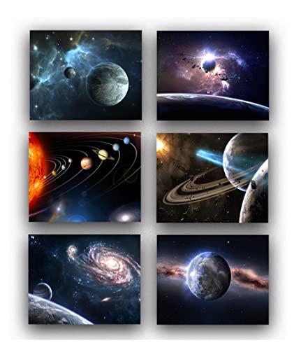 Universe Starry Sky Wall Art Outer Space Planet Wall Art Painting，For Bedroom, Lvingroom, Bathroom Decor ，Posters For Kids, Boys Or Girls Room ，Astronomy Picture Modern Artwork Set Of 6 （ 8" X10" ） Unframed (Planet) #TOP2