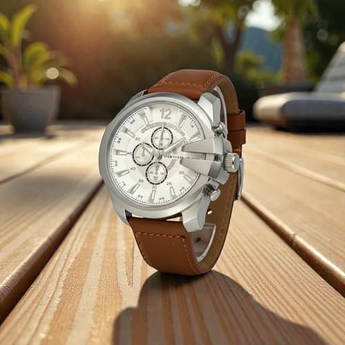 Image of Modern Armor Chronograph Wrist Watch for Men | Heavy Dial Stylish Analog Watch | Premium Black Metal Strap | Available in Black & White Dial inch