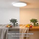 LQWELL Lampa sufitowa LED, wodoodporna IP44, okrągła, płaska, 12W, 3000K, 4000K, 6000K, 1320LM, nowoczesna, prosta, cienka, do salonu, łazienki, sypialni, kuchni, 180 x 18 mm