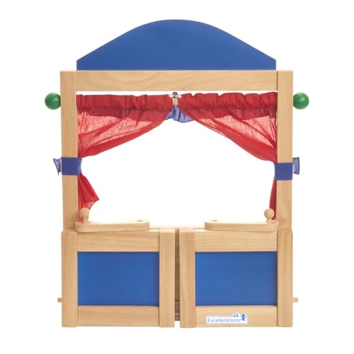 Excellerations Tabletop Dramatic Play Puppet Theater with Dry Erase Panel and Curtains, Pretend Play, Educational Toy, Preschool