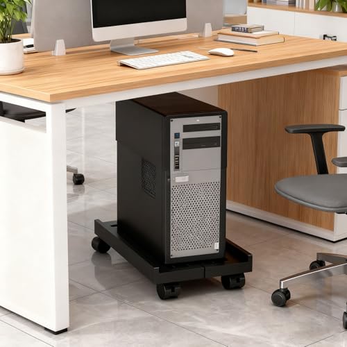 QQdou PC Ständer für PC-Tower, Verstellbarer Universal Desktop Computer Tower Stand, Mobiler CPU Halterung Unter dem Schreibtisch, mit rollenden feststellbaren Lenkrollen(Schwarz-A)