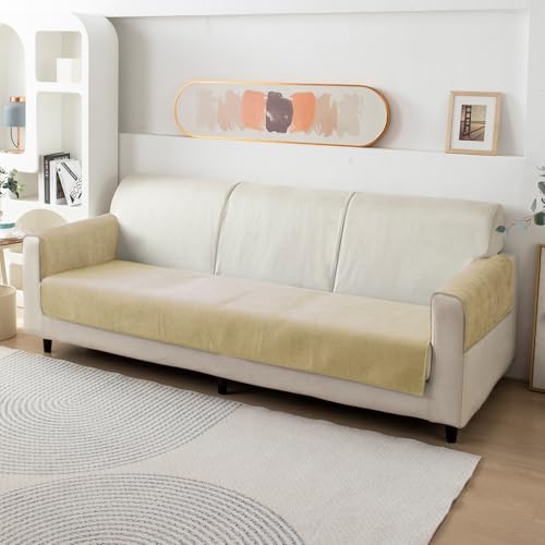 Image of HOKIPO Premium Chenille Sofa Cover Mat with 2 Armrest Cover, 3 Seater - Beige