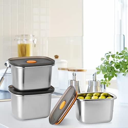 Misichao Small Stainless Steel Food Containers with Airtight Lids Metal Bento Lunch Box Snack Box Meal Prep Fresh & Save Kitchen Pantry Organization Dishwasher/Freezer Safe Reusable 450ml 3 Count