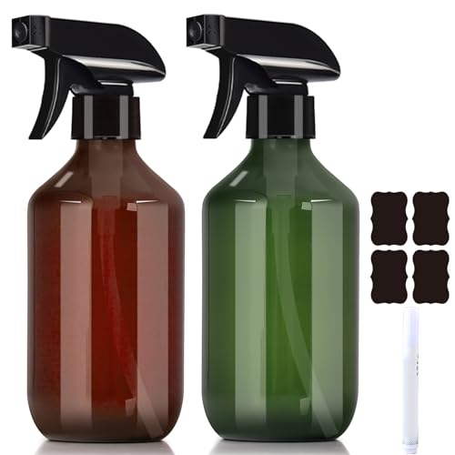 QinfanVi 300ml Empty Spray Bottles,2PCS Drop-Resistant Mist Spray Bottle With Adjustable And Lockable Trigger,Water Bottle Spray for Hair, Gardening and Essential Oils (300ml Green and Amber)
