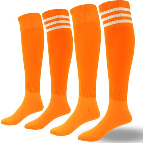AOPRIE Baseball Socks Bulk Sport Athletic Socks Youth Knee High Long Tube Softball Football Soccer Team Sock Unisex Adult Women Man Orange, 4 Pack