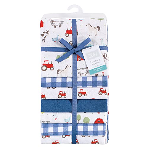 Image of Hudson Baby Unisex Baby Cotton Flannel Receiving Blankets Bundle, Boy Farm Animals, One Size