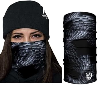 Breathable Fabric Face Mask, Tubular Bandana 100% Polyester Microfiber Face Protection with SPF 40 for Men and Women- With Sewn Edges Black Serpent Neck Gaiter