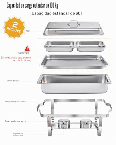 Chafing Dish 9L con 2 recipientes de acero inoxidable para calentar buffet 5