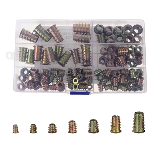 DOITOOL 120pcs Zinc Alloy T-nut Set with Threaded Inserts for Wood Furniture, Aluminum Extrusion T-Slot Nuts Assortment for Industrial Fastening and Home Assembly