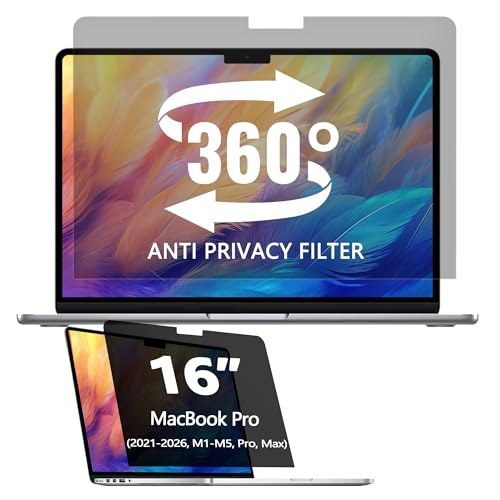 Image of 360 Privacy Screen Protector for MacBook Pro 16 Inch (2021-2026, M1, M2, M3, M4, M5, Pro, Max), Privacy Screen Filter for MacBook Pro 16 Inch Anti-Spy /Anti Fingerprint /Anti Blue Light /Anti Glare
