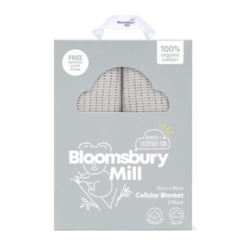 Bloomsbury Mill - Cellular Blankets Baby - Soft 100% Organic Cotton Baby Blanket - Pack of 2 - Essentials For Newborn - Ideal for Cot Bed Travel Car Seat Pram Moses Basket - Grey 75x95cm
