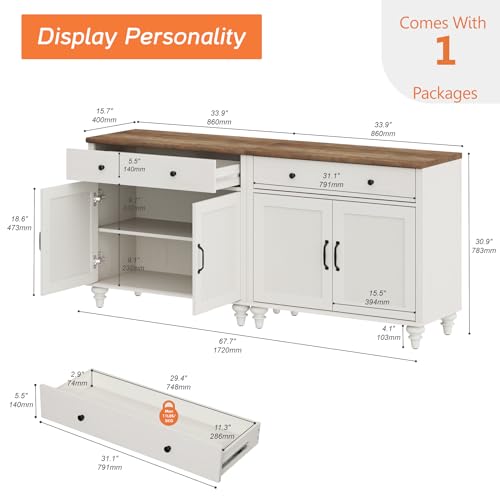 Wampat W01F3092C-BS Wamapt Buffet Cabinet With 4 Doors And 2 Drawers, Large Coffee Bar Tables Wood Kitchen Storage Cabinets With Storage Cabinets, Modern Farmhouse Sideboard Credenza thumb #1