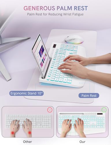 Image of Trueque Wireless Keyboard and Mouse Combo, 4000mAh Rechargeable Backlit Keyboard with Wrist Rest & Phone Holder, Full Size Quiet Typing 2.4G USB-A /Type-C for PC Laptop Windows Mac (Cloud White)