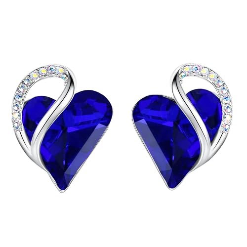 Leafael Infinity Love Heart Earrings for Women, Birthstone Crystal Earrings with Healing Stones, Silver-tone Crystal Stud Earrings, Allergy-Free Jewelry Gift for Women with Gift Box