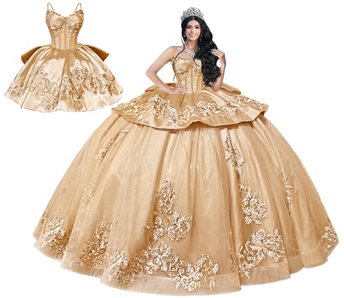 Mauuwy 2&1 Champagne Quinceanera Dress with Bow Ball Gown 16Plus Size