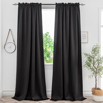 Yancorp Black Blackout Curtain Thermal Insulated Window Treatment 63 Inches Long for Bedroom or Living Room (Single Panel), 34 in x 63 in, Black