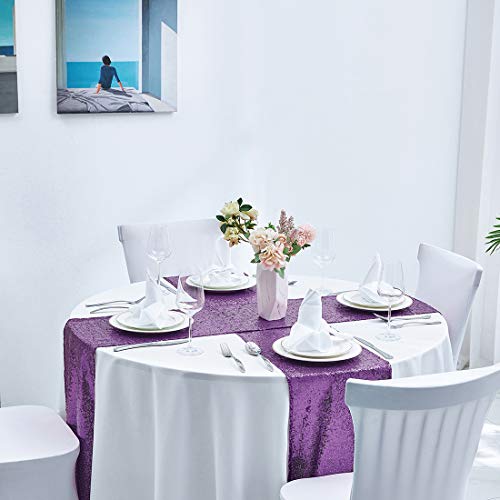 6 Packs 12 X 72 Inches Purple Sequin Table Runner, Glitter Runner For Birthday Party Supplies Decorations Wedding Bachelorette Holiday Celebration Bridal Shower Baby Shower #TOP4