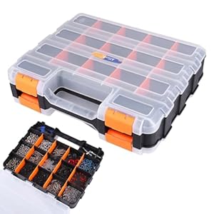Small Parts Organizer Double Sided Parts Organizer with Removable Dividers 34-Compartments Storage Bins for Hardware, Screws, Nuts, Bolts, Washers, Nails, Fasteners, Tools