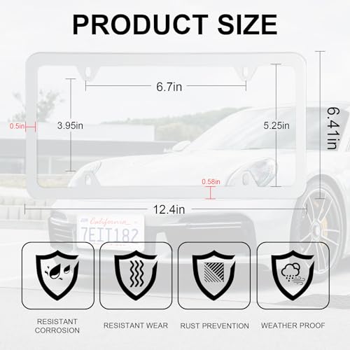 image for LivTee 4 Holes Stainless Steel License Plate Frames, 2 PCS Car Licence