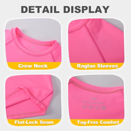 Image of 5-14Y Boys Girls Rash Guard UPF 50+ Short Sleeve Kids Neon Swim Shirts | Unisex UV Sun Protection Shirts,Quick Dry Kids Rash Guard, Boys Girls Neon Swim Shirts,Teen Rash Guard Swimsuit