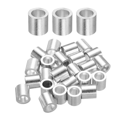 sourcing map Aluminum Wire Rope Stop Sleeve 3/16(5mm) Crimping Loop Sleeve Round Cable Ferrule for Wire Rope Cable Line, Pack of 25