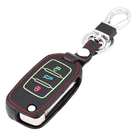 AndyGo Luminous Leather Remote Key Fob Case Fit for Volkswagen Skoda Seat 3 Button Black Cover