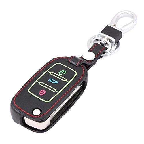 AndyGo Luminous Leather Remote Key Fob Case Fit for Volkswagen Skoda Seat 3 Button Black