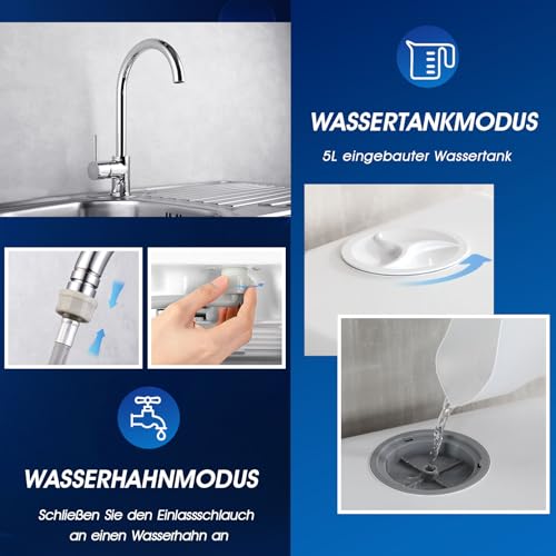 AIRMSEN Mini Geschirrspüler Tischgeschirrspüler mit 5+1 Programme 5L Wassertank, 2 Wege Wasserversorgung, Touch Control & LED-Display, Geeignet für Hausküchen, Wohnungen, Schlafsäle, Weiß