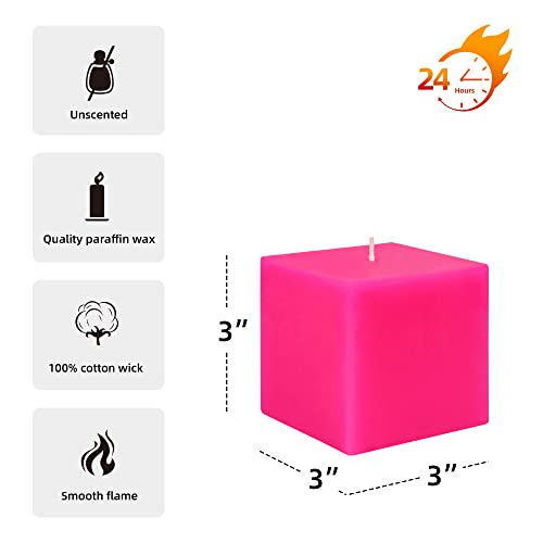 Zest Candle Pillar Candle, 3 By 3-Inch, Hot Pink Square #TOP3