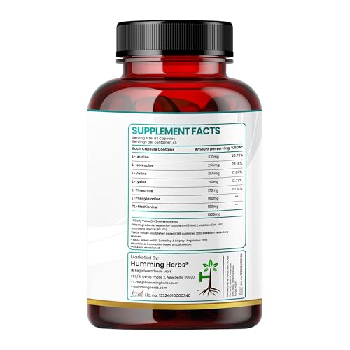 Image of Humming Herbs EAA with Leucine, Isoleucine, Valine, Lysine, Methionine & More | 1350mg | 90 Capsules | 7-in-1 Formula | 45 Days Supply