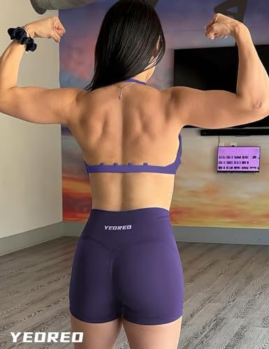 Image of YEOREO CoreFlex Sports Bras for Women Padded Strappy Open Back Workout Top | Light Impact Criss Cross Bra Yoga Gym Crop Top