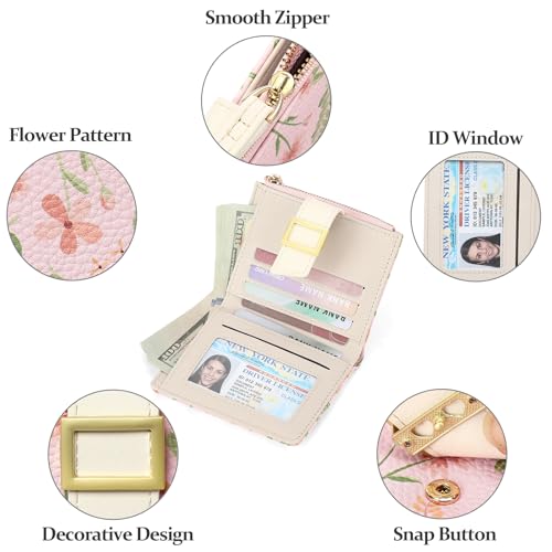 Image of RNIEGA Small Wallets for Women Bifold Vegan Leather Wallet RFID Blocking | Floral Pattern Card Holder with Zipper Pocket