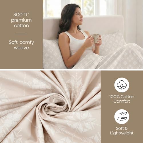 Image of Haus & Kinder King Size Bedsheet for Double Bed with 2 Pillow Covers 108 Inch x 108 Inch| Premium Soft & Silky Pure Cotton 300 TC Flat King Bedsheet | Crystal Loom Beige