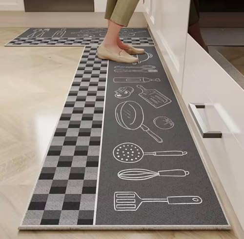 Image of HomeCloud Anti Fatigue Kitchen Rug Printed Thick Anti Slip, Washable, Big Size, Designer Folding Kitchen Mat for Home BedroomStandard Size (41 x 122 cm 41 x 61 cm) (Check Box Tools)